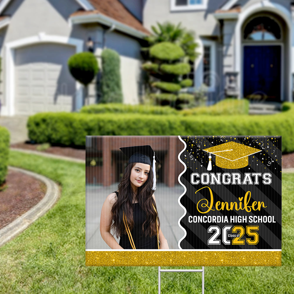 Personalized Yard Sign With Stake - Graduation Gift - Glitter Senior Party Decor FC