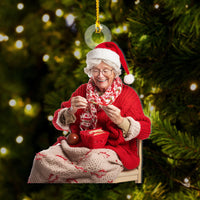 Thumbnail for Personalized Acrylic Ornament - Gift For For Knitters & Crocheters - Knitting Old Woman Photo AC