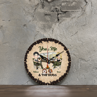 Thumbnail for Personalized Camping Couple And The Dogs Wall Wooden Clock, Gift For Dog Lovers FC