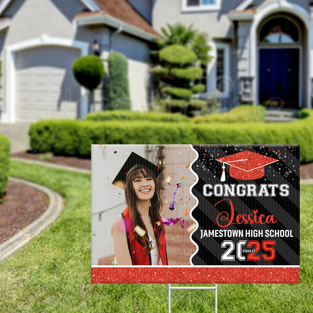 Personalized Yard Sign With Stake - Graduation Gift - Glitter Senior Party Decor FC