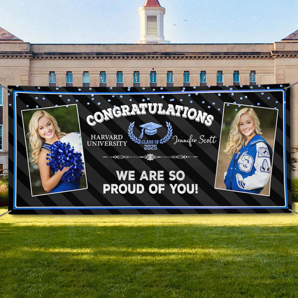 Custom 2 Photos Class of 2025 Graduation Banner - Unique Graduation Gift