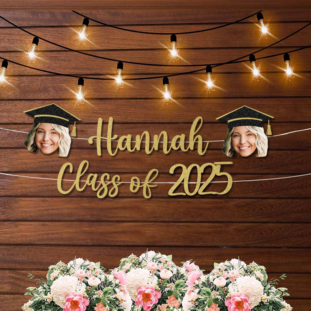 Custom Class Of 2025 Face Photo Glitter Graduation Set Of Banners, Graduation Party Decorations FC
