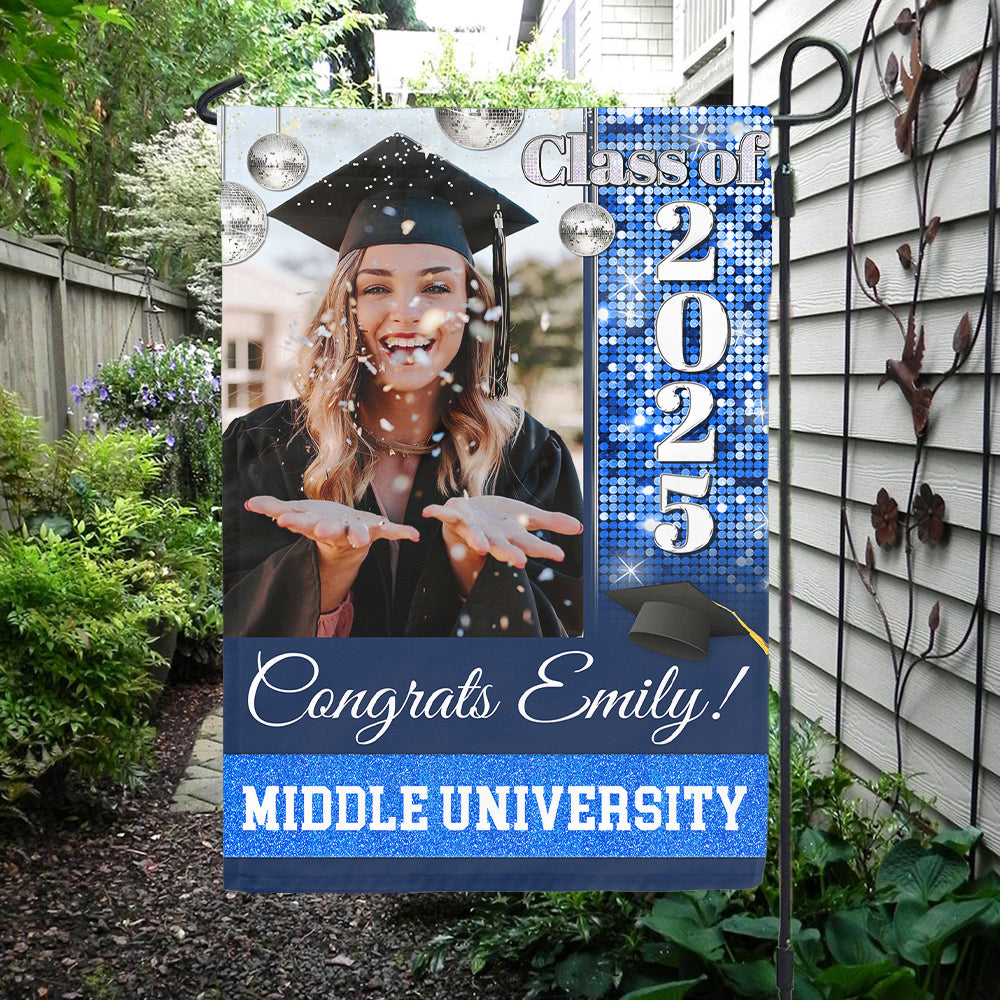 Personalized Graduation Flag- Gift For Graduate- Photo Class Of 2024 Colorful Disco Style FC