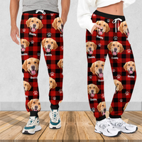 Thumbnail for Pet Photo With Name Multicolor Buffalo Plaid Sweatpants, Custom Gift For Men and Women AB