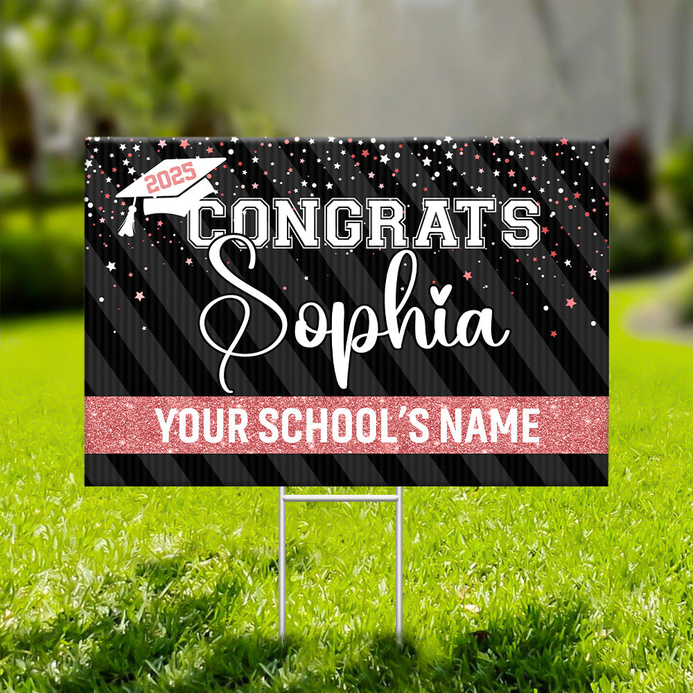 Personalized Yard Sign With Stake - Graduation Gift - Sparkling Graduation Welcome Party Decor FC