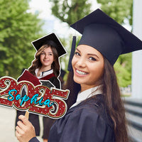 Thumbnail for Personalized Face Fans With Wooden Handle - Graduation Keepsake Gift - Colorful Glitter Senior Photo Class Of 2025 FC