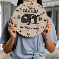 Thumbnail for Custom Happy Campers Camping Wall Wooden Clock, Gift For Camper FC