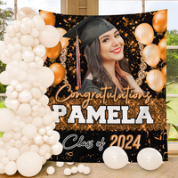 Thumbnail for Custom Glitter Balloon Congrats Class Of 2025 Graduation Backdrop, Graduation Party Decorations FC