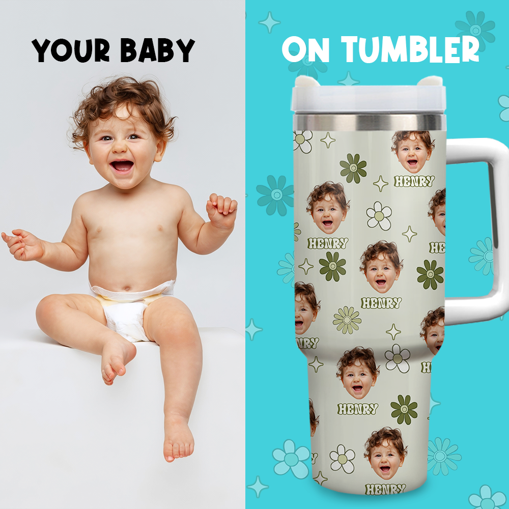 Personalized 40oz Tumbler - Gift For Mother's Day- Retro Flower Baby Photo YC