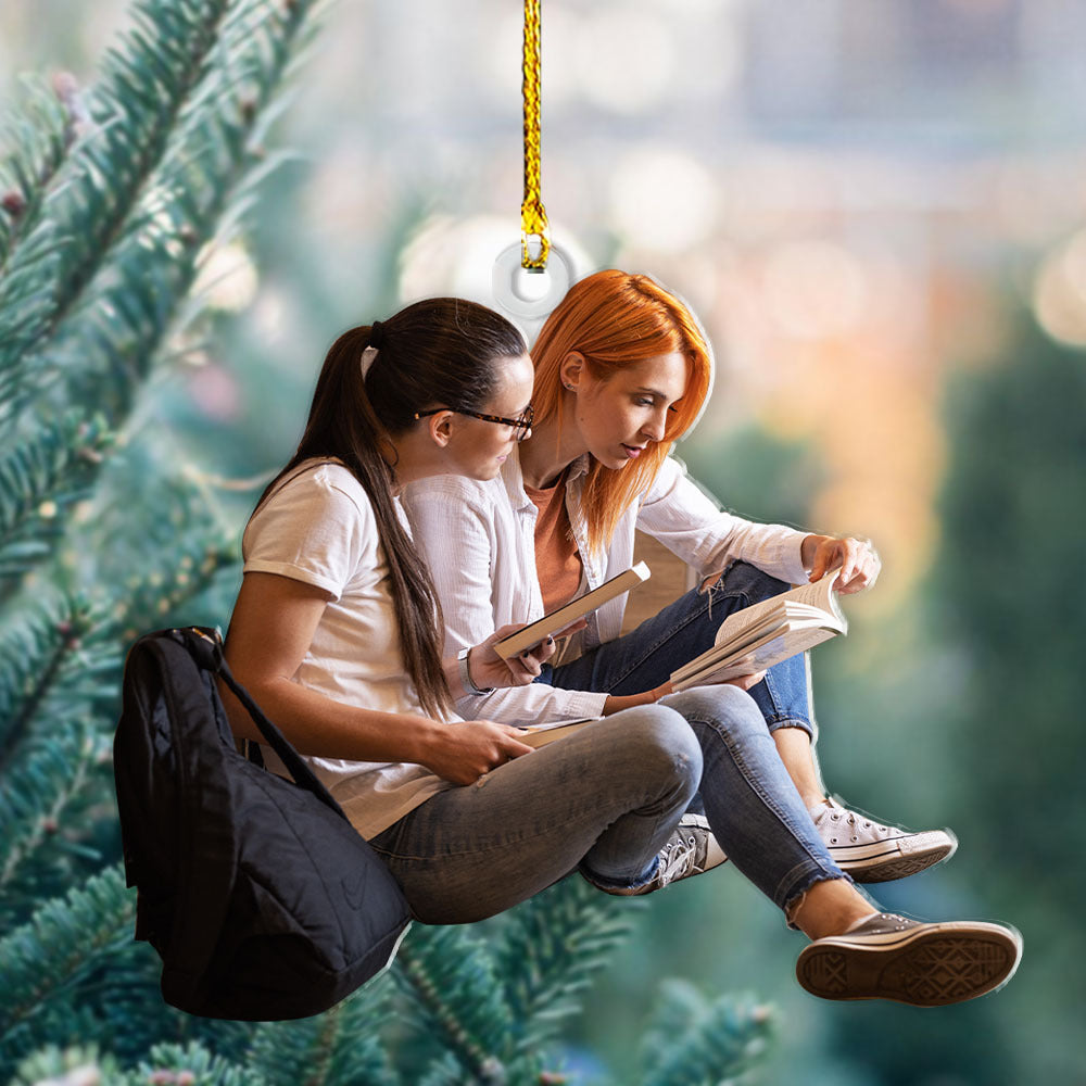 Personalized Acrylic Ornament - Gift For Book Lovers - Girl Bestie Reading Books Photo AC