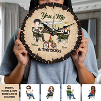 Thumbnail for Personalized Camping Couple And The Dogs Wall Wooden Clock, Gift For Dog Lovers FC