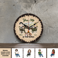 Thumbnail for Personalized Camping Couple And The Dogs Wall Wooden Clock, Gift For Dog Lovers FC