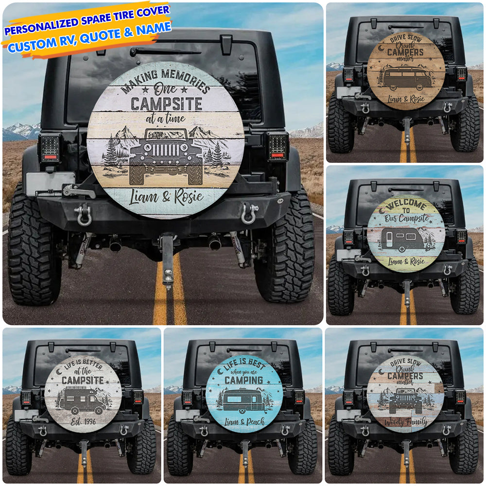 Custom RV Making Memories One Campsite At A Time Spare Tire Cover, Gift For Campers JonxiFon