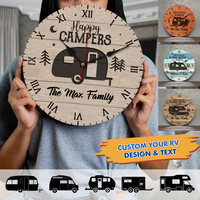 Thumbnail for Custom Happy Campers Camping Wall Wooden Clock, Gift For Camper FC