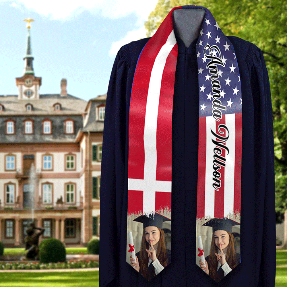 Custom Graduation Stoles/Sash with Flags of Two Countries - Special Graduation Gift FC