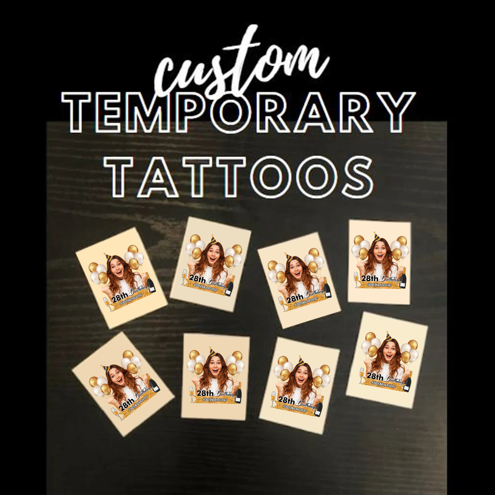 Personalized Happy Birthday Photo Glitter Party Tattoos, B-day Party Supply FC