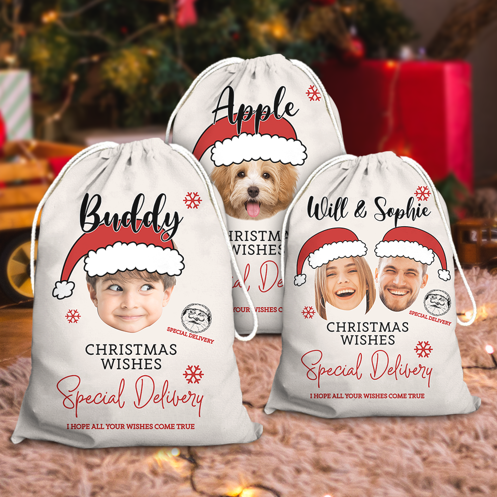 Custom Santa Claus With Name Photo Santa Sack, Christmas Gift AB