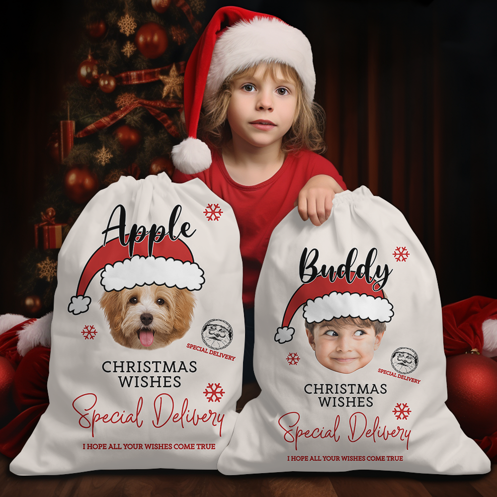 Custom Santa Claus With Name Photo Santa Sack, Christmas Gift AB