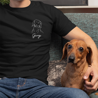 Thumbnail for Personalized Embroidered T-shirt - Gift For Pet Lovers - Dog Cat Embroidery Photo Line Drawing FC