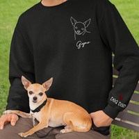 Thumbnail for Personalized Embroidered T-shirt - Gift For Pet Lovers - Dog Cat Embroidery Photo Line Drawing FC