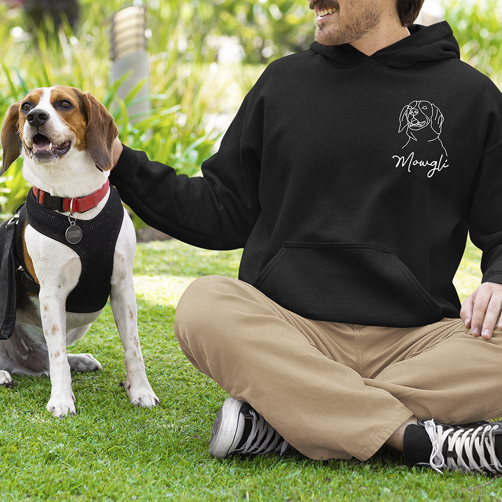 Personalized Embroidered T-shirt - Gift For Pet Lovers - Dog Cat Embroidery Photo Line Drawing FC