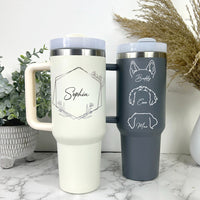 Thumbnail for Personalized 40oz Tumbler - Gift For Pet Lovers - Floral Name Dog Face Line Drawing Yoycol