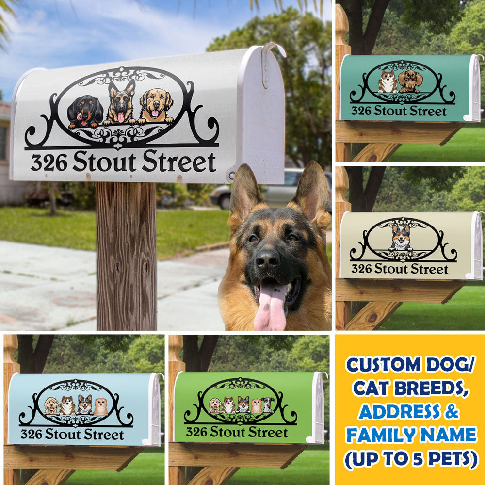 Custom Home Address With Your Lovely Dogs Magnetic Mailbox Cover, Pet Lover Gift AF