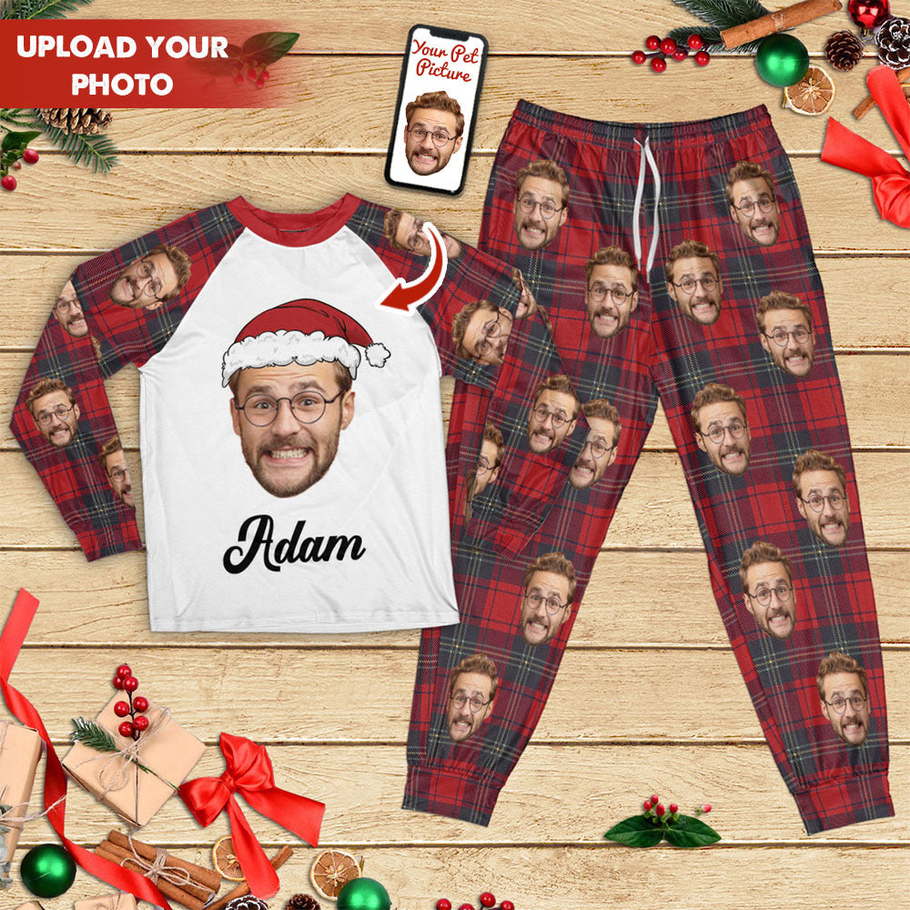 Personalized Raglan Pajamas Set - Christmas Gift For Family - Red Buffalo Plaid Letter Matching Family Pajamas Merchize