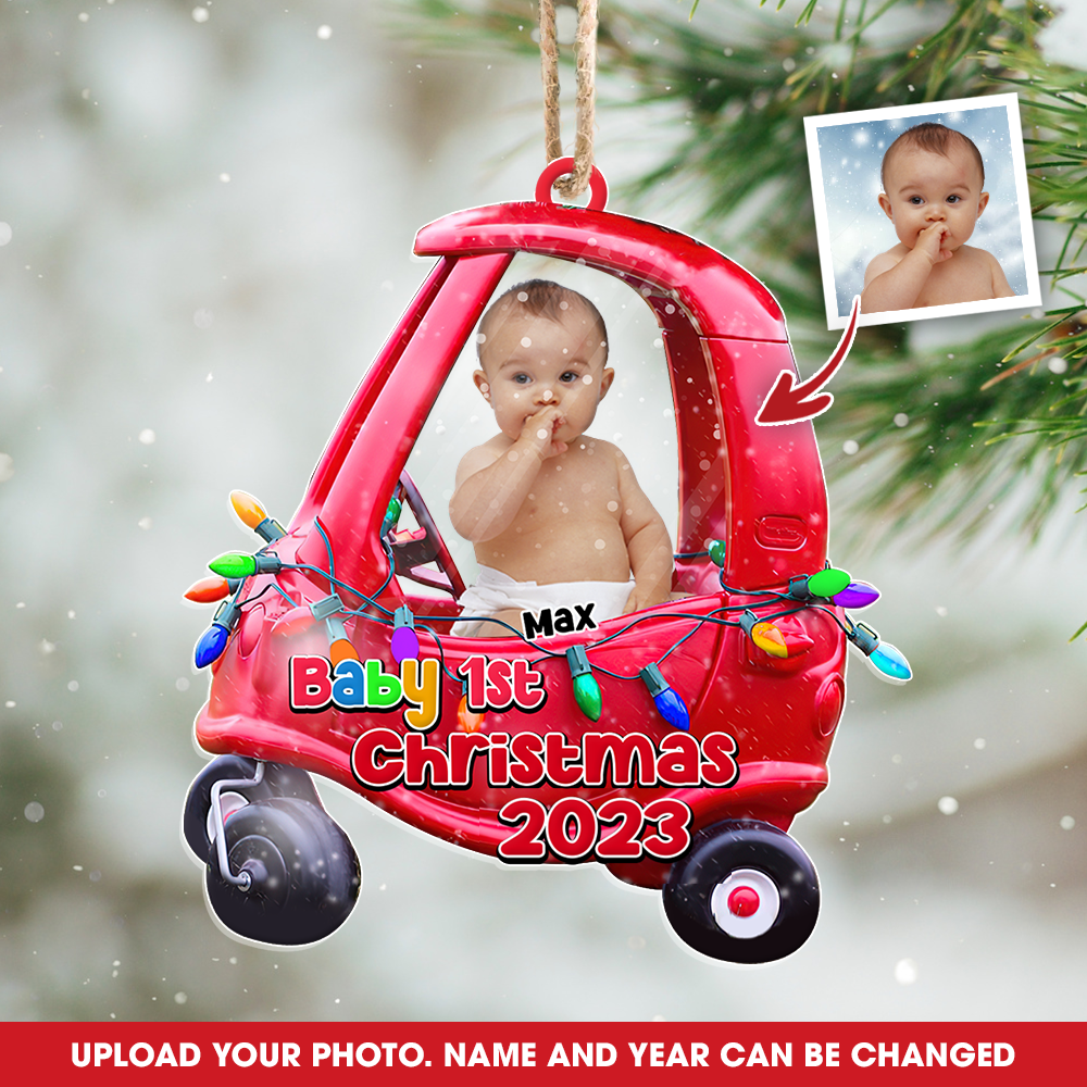 Personalized Baby First Christmas Upload Photo Printed Acrylic Ornament, Customized Holiday Ornament AC