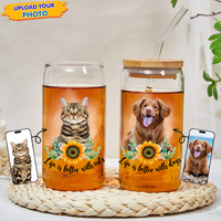 Thumbnail for Personalized Dog Photo Life is Better With Dogs Cats Glass Bottle/Frosted Bottle With Lid & Straw, Best Gift For Dog Cat Lovers AF