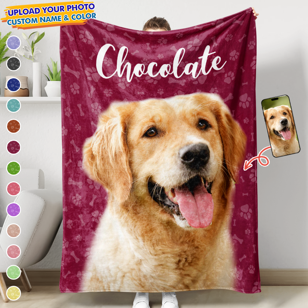 Personalized Pet Photo And Name Fleece Blankets, Gift For Dog Cat Lovers AB