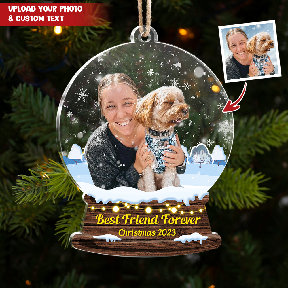Custom Merry Christmas Photo Snowglobe Printed Acrylic Ornament, Christmas Gift AE