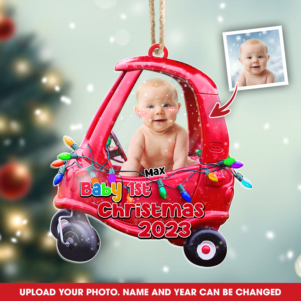 Personalized Baby First Christmas Upload Photo Printed Acrylic Ornament, Customized Holiday Ornament AC