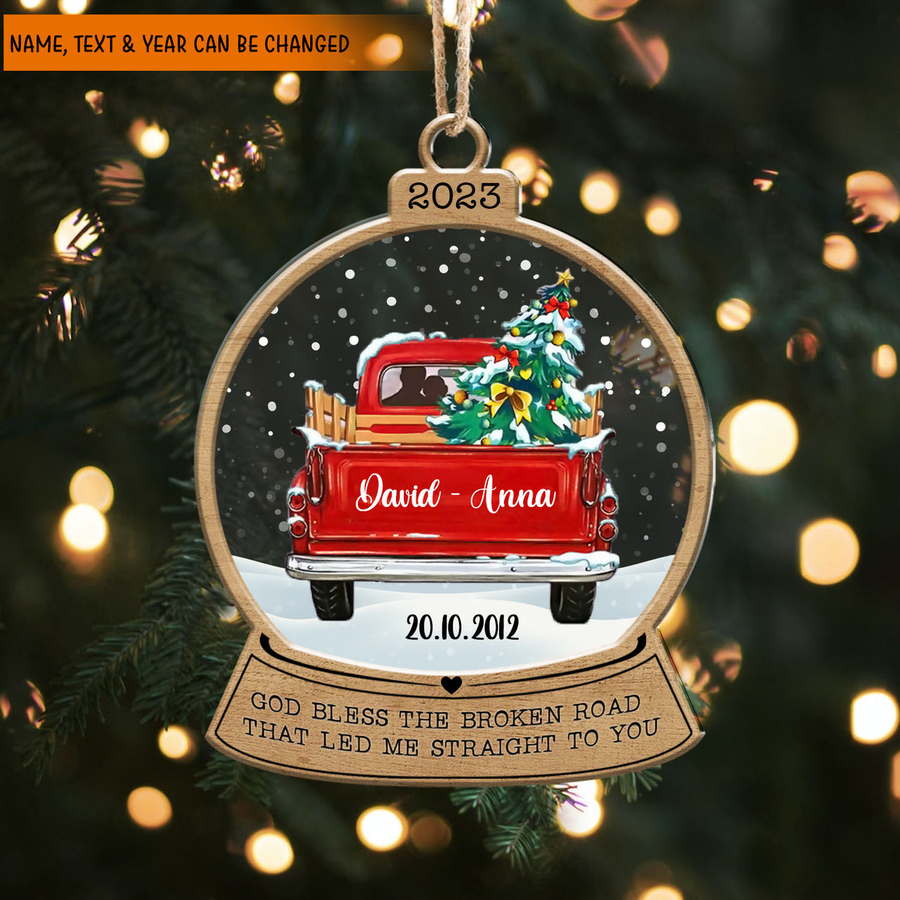 Personalized Christmas Couple Red Truck Printed Acrylic Ornament, Gift For Lovers, Husband & Wife AC