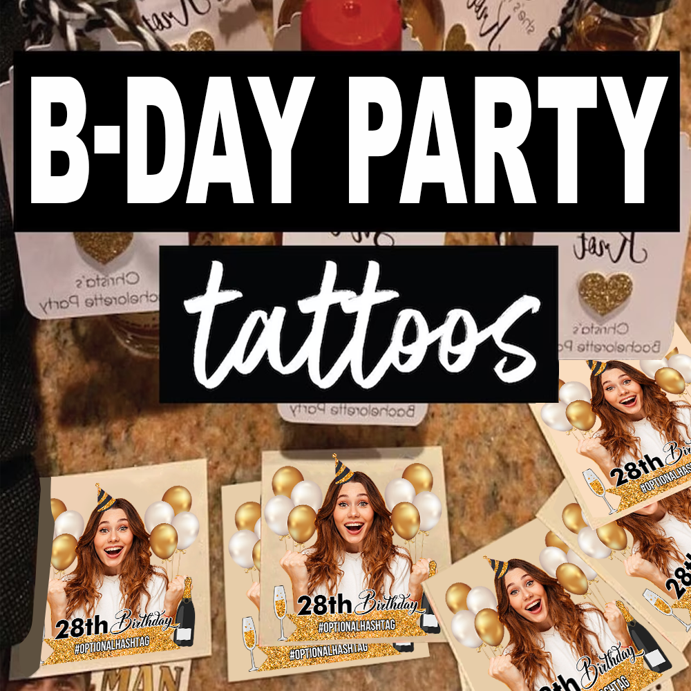 Personalized Happy Birthday Photo Glitter Party Tattoos, B-day Party Supply FC