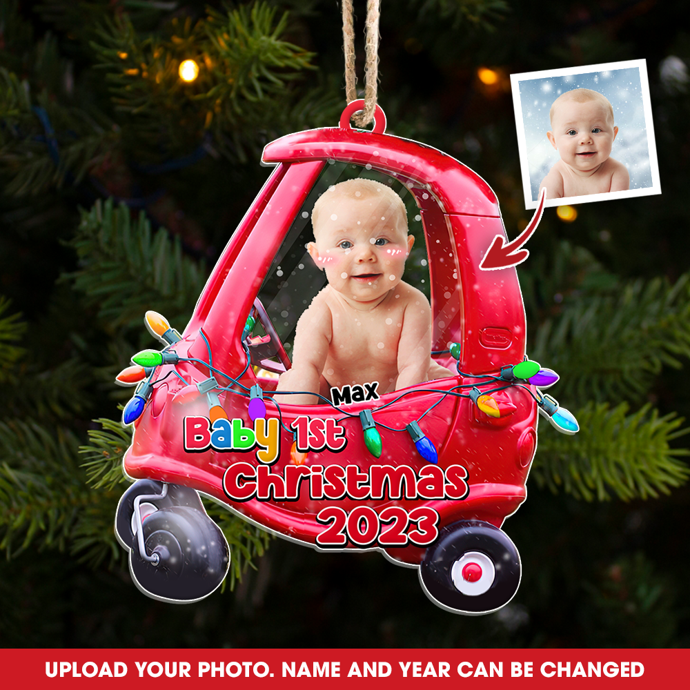 Personalized Baby First Christmas Upload Photo Printed Acrylic Ornament, Customized Holiday Ornament AC