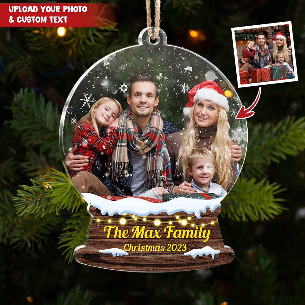 Custom Merry Christmas Photo Snowglobe Printed Acrylic Ornament, Christmas Gift AE
