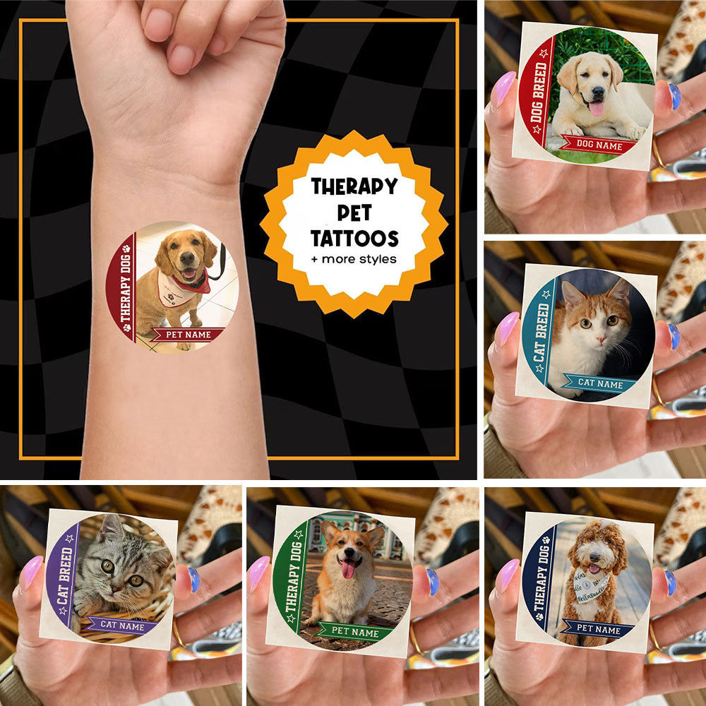Personalized Therapy Pet Photo Temporary Tattoos, Gift For Dog cat Lovers JonxiFon