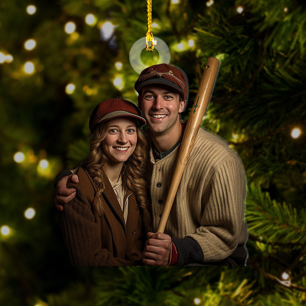 Personalized Acrylic Ornament - Gift For Baseball Lovers - Baseball Couple Photo AC