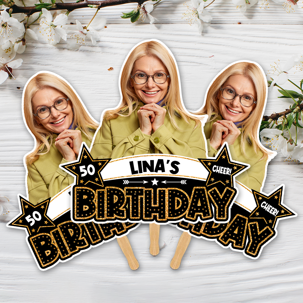 Custom Photo Birthday Face Fans With Wooden Handle, Birthday Parties JonxiFon