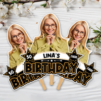 Thumbnail for Custom Photo Birthday Face Fans With Wooden Handle, Birthday Parties JonxiFon