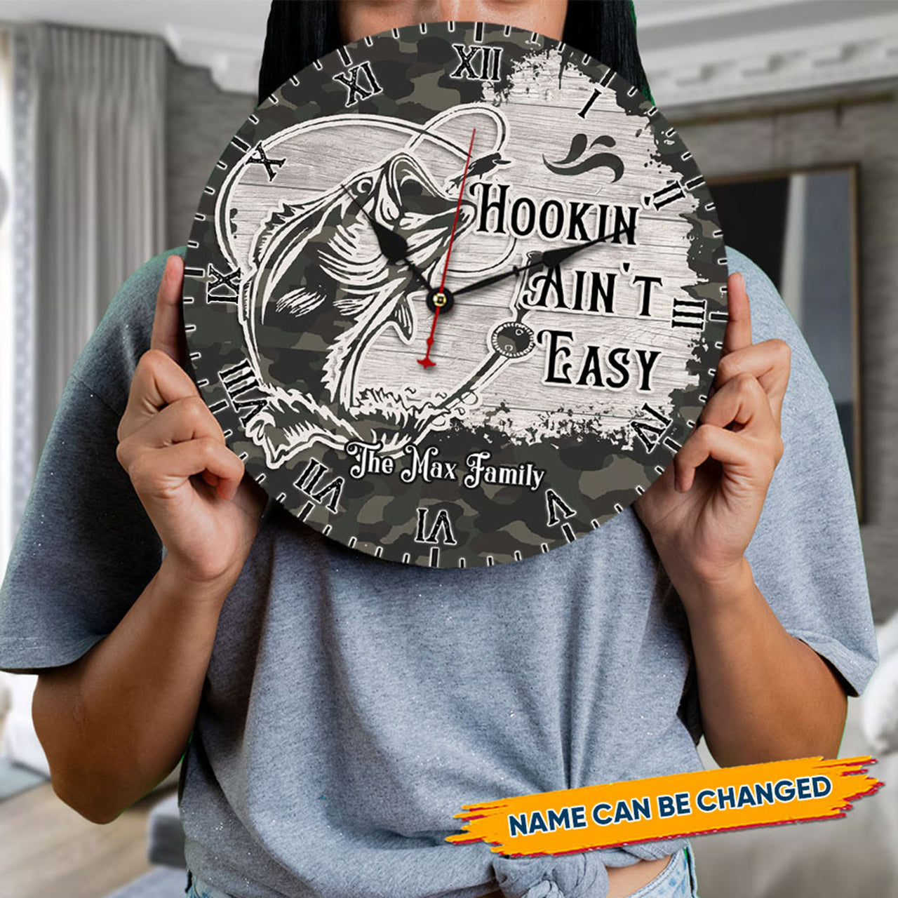 Personalized Hookin Aint Easy Fishing Wall Wooden Clock, Gift For Family FC