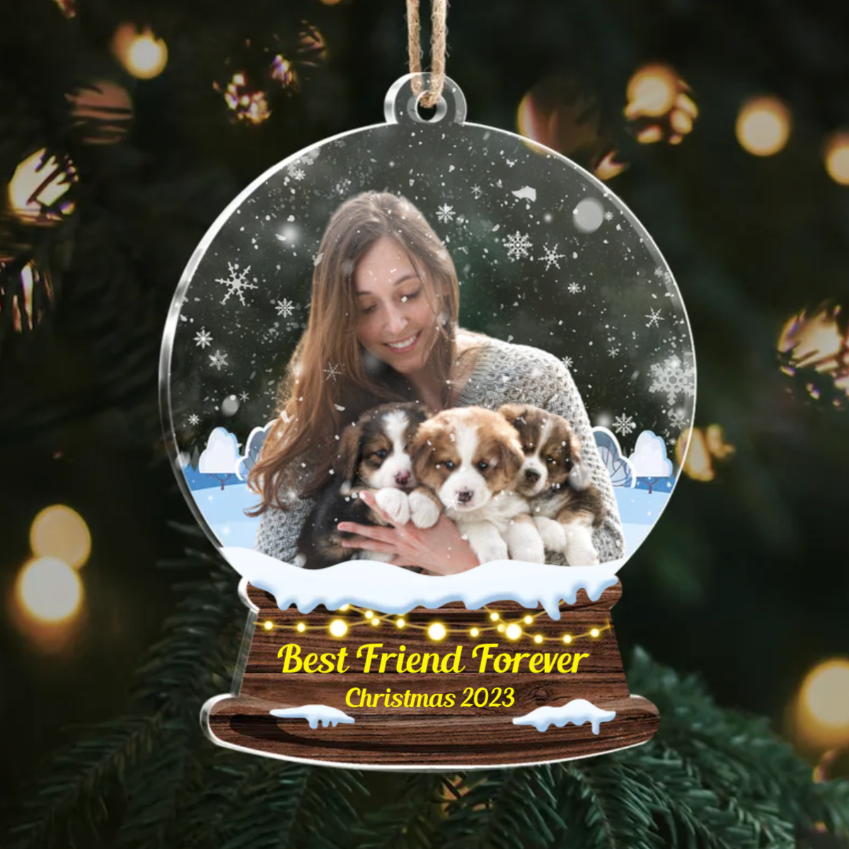 Custom Merry Christmas Photo Snowglobe Printed Acrylic Ornament, Christmas Gift AE