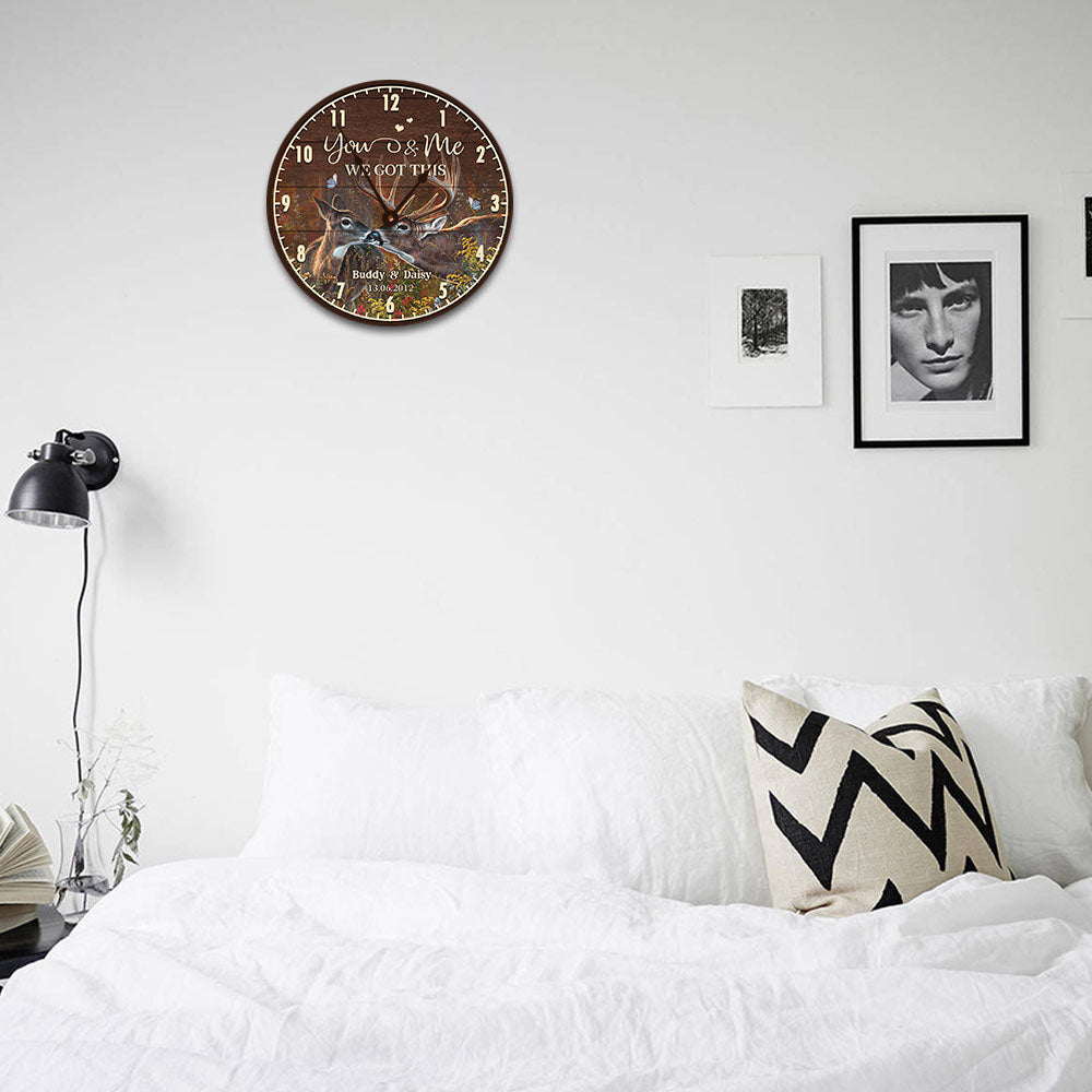 Personalized You And Me We Got This Hunting Couple Wall Wooden Clock, Decor Gift FC