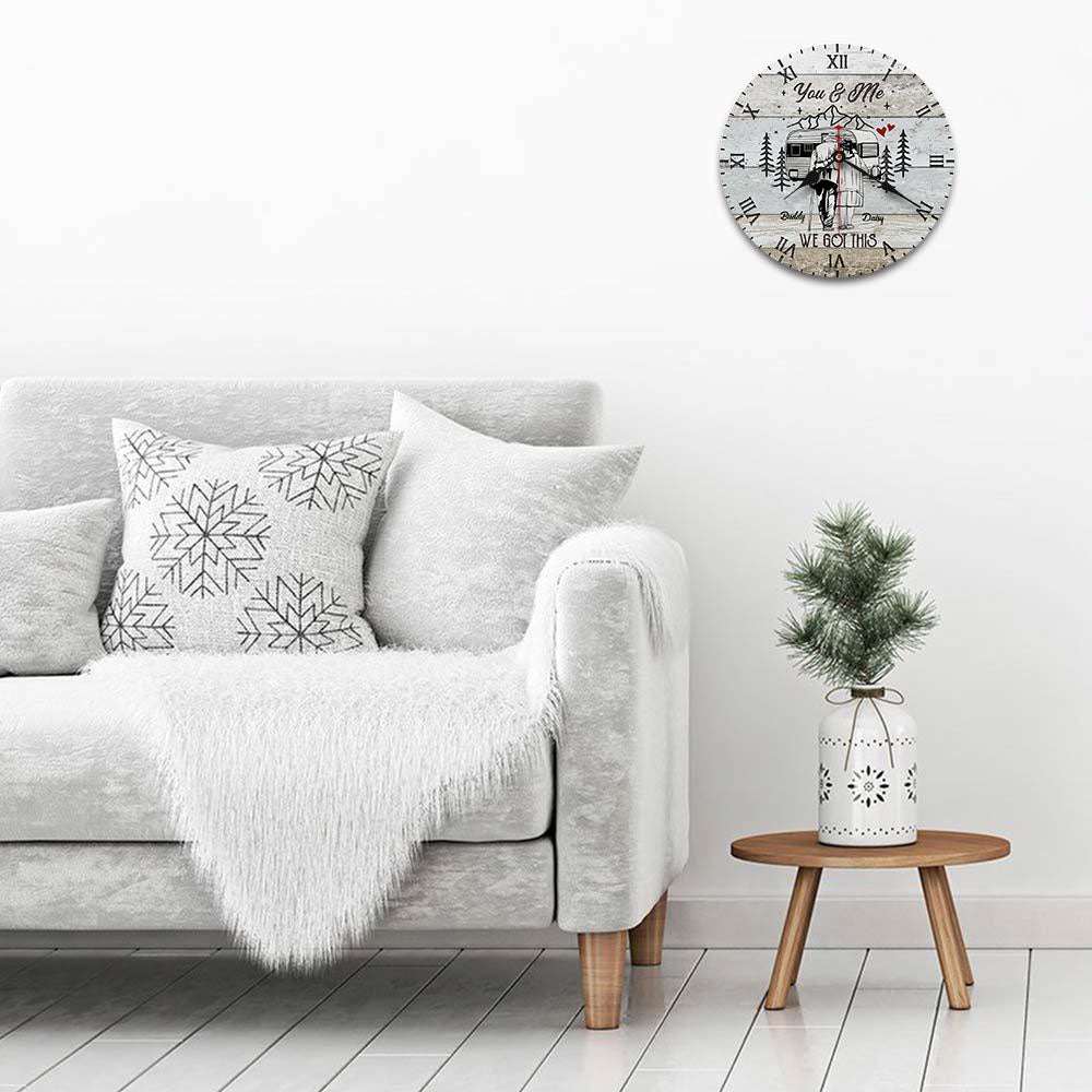 Personalized You And Me We Got This Camoing Old Couple Wall Wooden Clock, Gift For Mom Dad FC