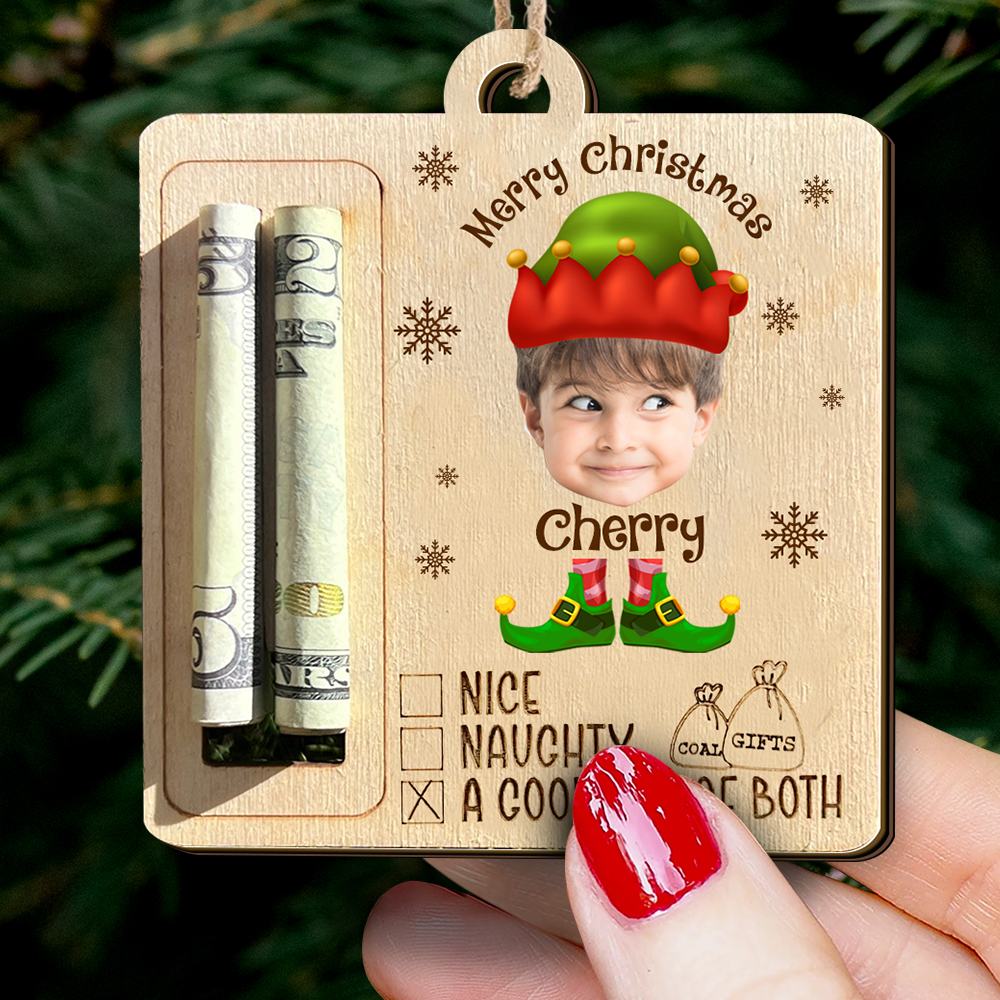 Personalized Money Holder Ornament - Christmas Gift For Family - Baby Photo Christmas Costume AE