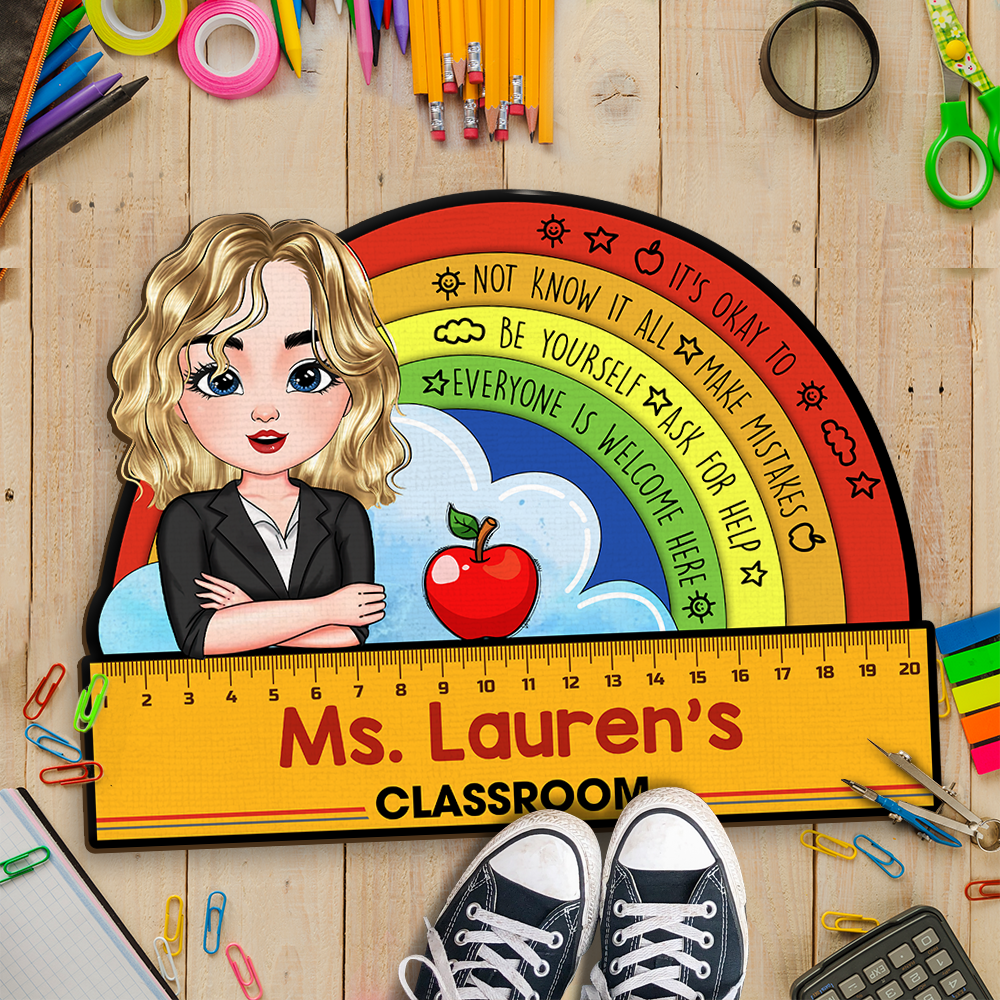 Personalized Classroom Teacher Welcome Doormat, Back To School Gift For Teacher AB