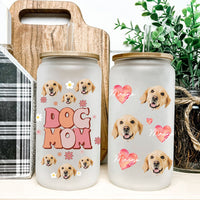 Thumbnail for Custom Dog Mom Cat Mom Photo Glass Bottle/Frosted Bottle With Lid & Straw, Pet Lover Gift AF