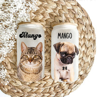 Thumbnail for Custom Portrait Photo Glass Can With Lid & Straw, Pet Lover Gift FC