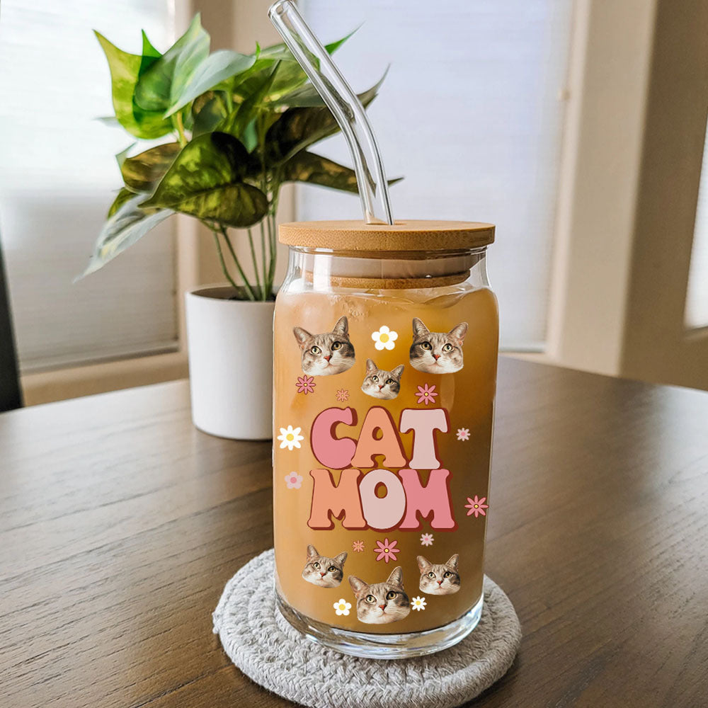 Custom Dog Mom Cat Mom Photo Glass Bottle/Frosted Bottle With Lid & Straw, Pet Lover Gift AF
